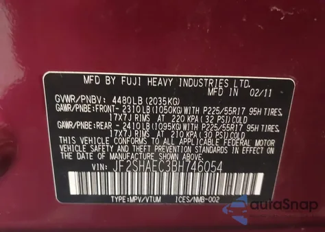 2011 Subaru Forester 2.5X Limited z USA, uszkodzony, nr VIN JF2SHAEC3BH746054